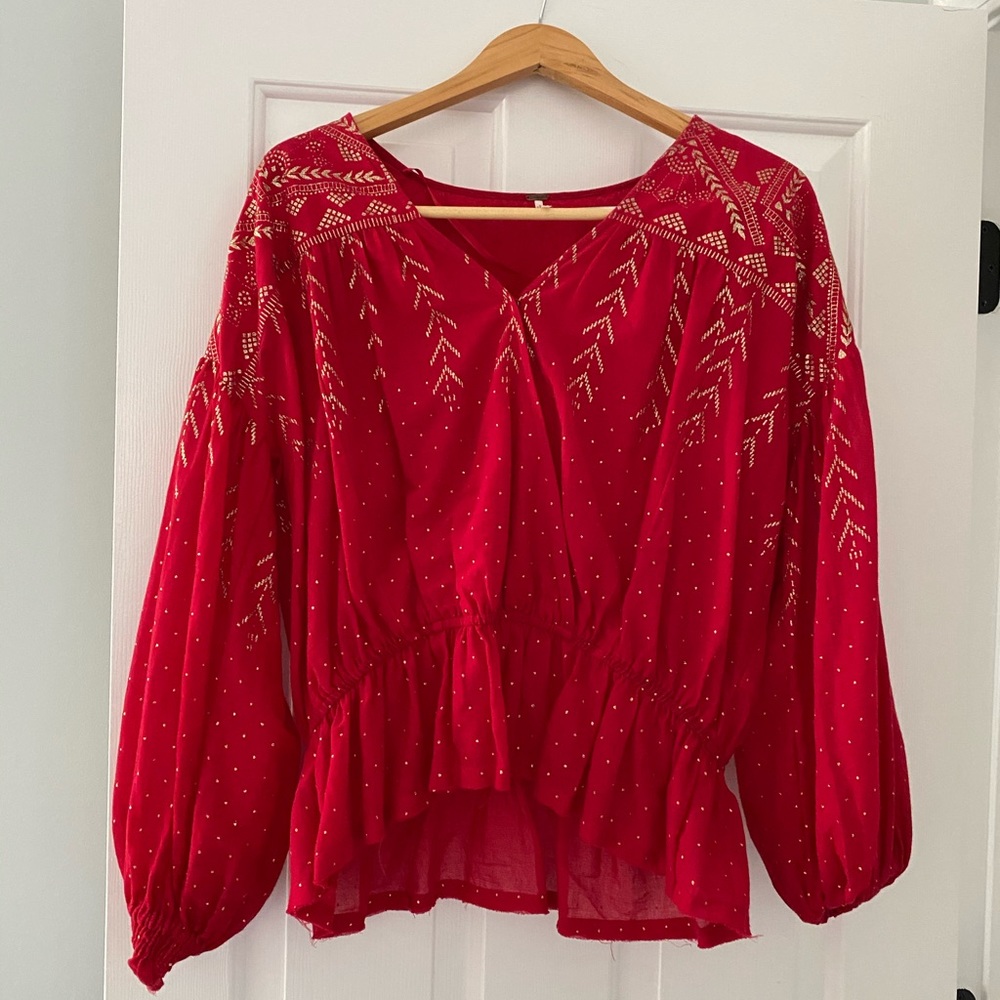 Free People Bell Sleeve Faux Wrap Top